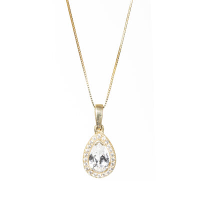 Χρυσό Μενταγιόν Κ14 Σε Σχήμα Δάκρυ Με Ζιργκόν Και Με Λευκή Πέτρα