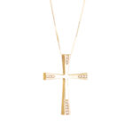 Σταυρός Γυναικείος Χρυσός Κ14 Με Πέτρες Ζιργκόν