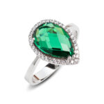 Λευκόχρυσο Δαχτυλίδι Ροζέτα Κ14 Με Ζιργκόν Με Πράσινη Πέτρα