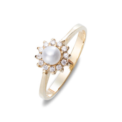 Χρυσό Δαχτυλίδι Ροζέτα Κ14 Με Μαργαριτάρι