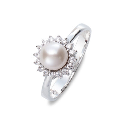 Λευκόχρυσο Δαχτυλίδι Ροζέτα Κ14 Με Μαργαριτάρι