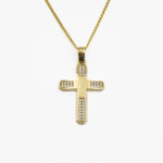 Σταυρός Γυναικείος Χρυσός Κ14 Με Πέτρες Ζιργκόν