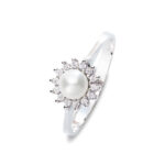 Λευκόχρυσο Δαχτυλίδι Ροζέτα Κ14 Με Μαργαριτάρι
