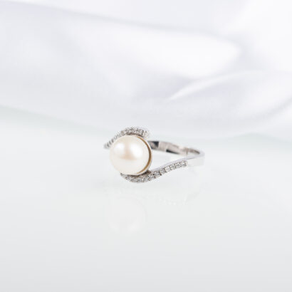 Λευκόχρυσο Δαχτυλίδι Κ14 Με Μαργαριτάρι