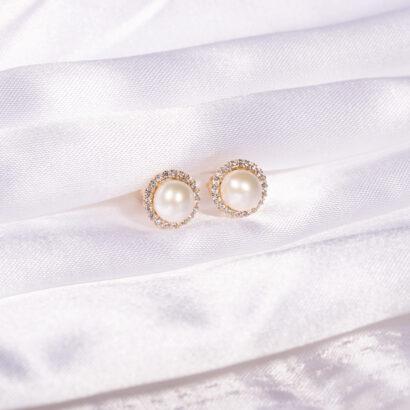 Χρυσά Σκουλαρίκια Μαργαριτάρι  Κ14 με ζιργκόν