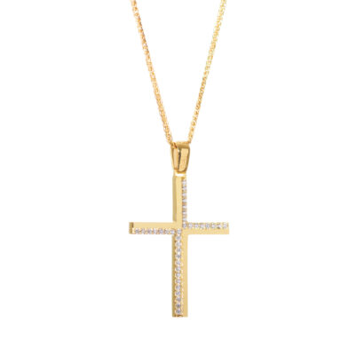 Σταυρός Γυναικείος Χρυσός Κ14 Με Πέτρες Ζιργκόν