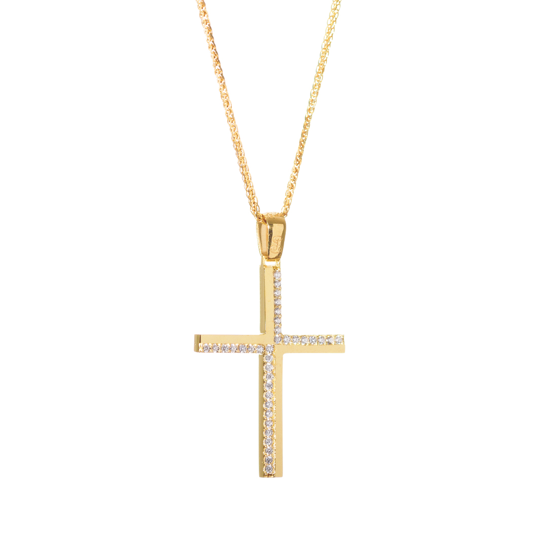 Σταυρός Γυναικείος Χρυσός Κ14 Με Πέτρες Ζιργκόν Σταυρός Γυναικείος Χρυσός Κ14 Με Πέτρες Ζιργκόν