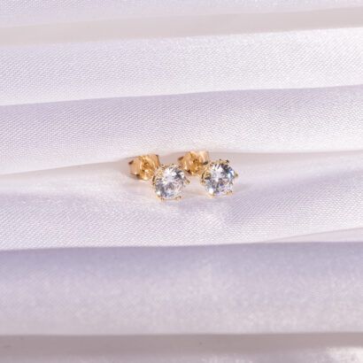 Σκουλαρίκια Χρυσά Στρογγυλά Κ14 Με Πέτρες Ζιργκόν