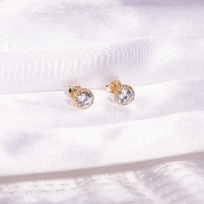 Χρυσά Σκουλαρίκια Στρογγυλά Κ14 Με Πέτρες Ζιργκόν