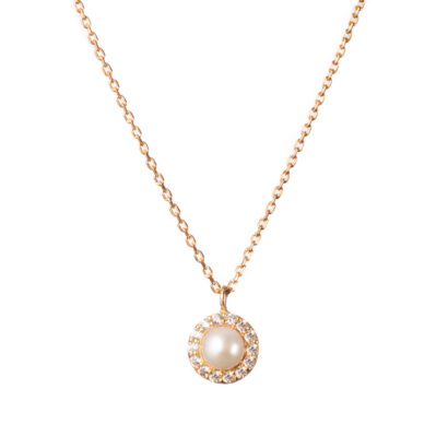 Χρυσό Μενταγιόν Κ14 Με Μαργαριτάρι Και Πέτρες Ζιργκόν