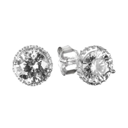 Λευκόχρυσα Σκουλαρίκια Στρογγυλά Με Λευκές Πέτρες